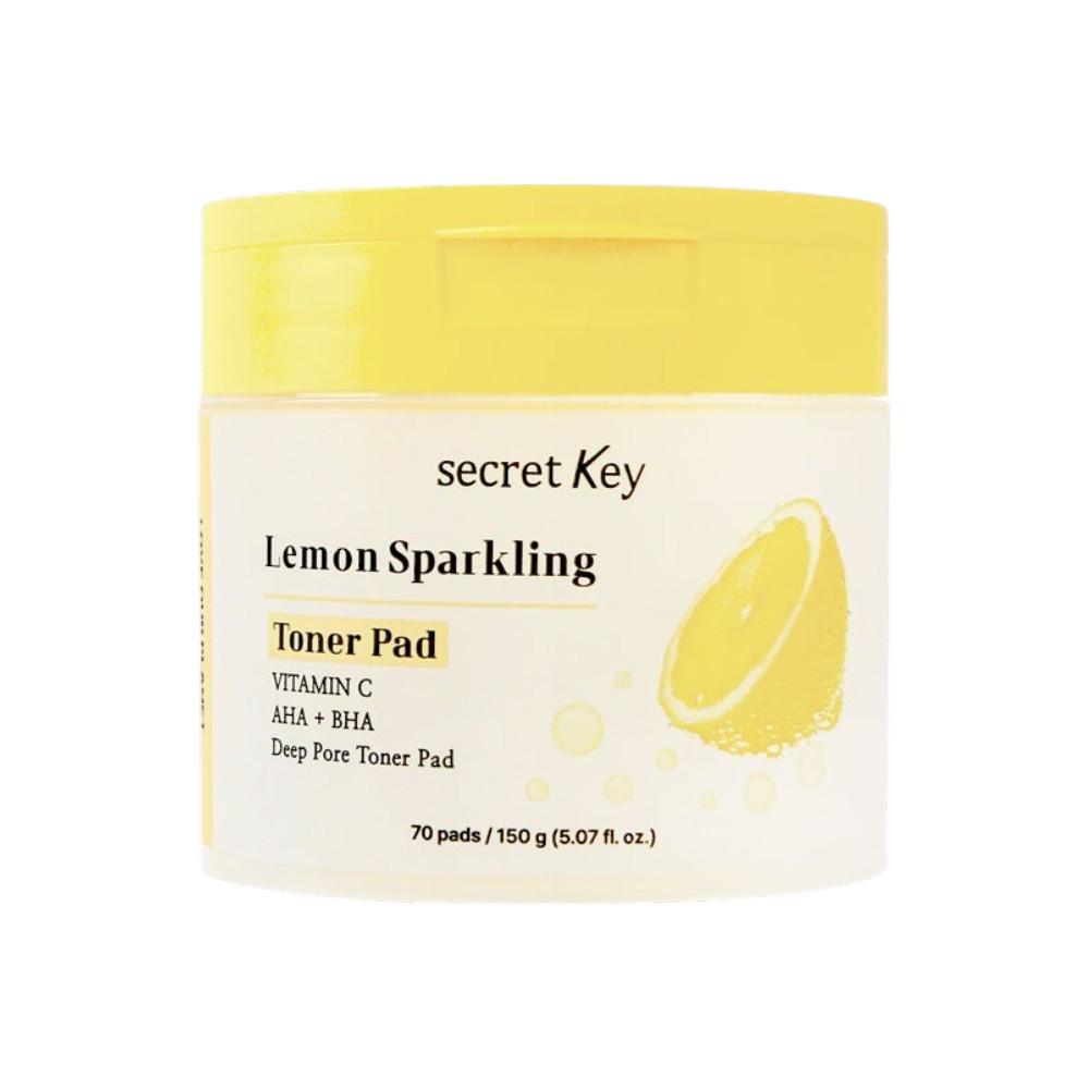 Secretkey Lemon Sparkling Toner Pad Brightening & Exfoliating Dual Pore Care 70 Pads (150g)