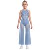 Girls Rhinestone Dance Bodysuit - Shimmery Sleeveless Jumpsuit with Keyhole Back & Side Splits, Built-in Briefs for Performances