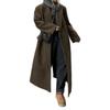 Womens Oversized Long Wool Blend Coat Winter Striped Loose Fit Trench Style Outerwear