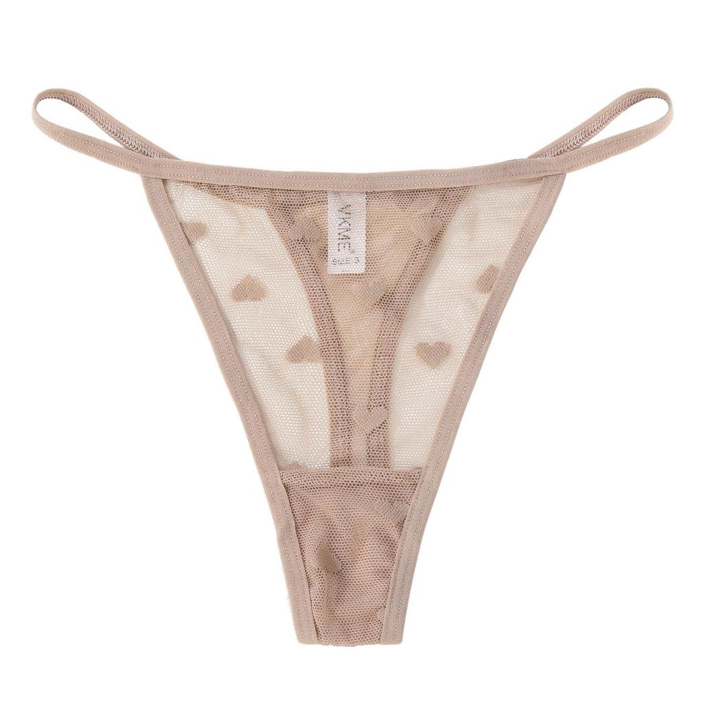 Luxury Transparent Lace Heart Low-Waist Thong - Sexy Japanese-Style T-Back for Women