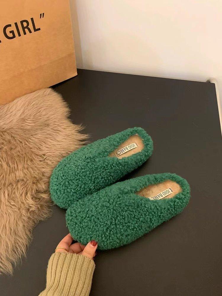 Mao Mao slippers women wear autumn and winter bag head half support shoes plush warm flats