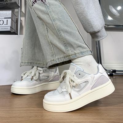 Spring and Summer Flat-bottomed Round-toe Mesh Breathable and Comfortable White Shoes New Casual Fashion Sports Running Shoes
