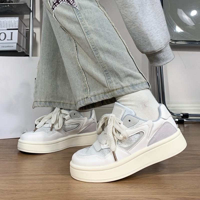 Spring and Summer Flat-bottomed Round-toe Mesh Breathable and Comfortable White Shoes New Casual Fashion Sports Running Shoes