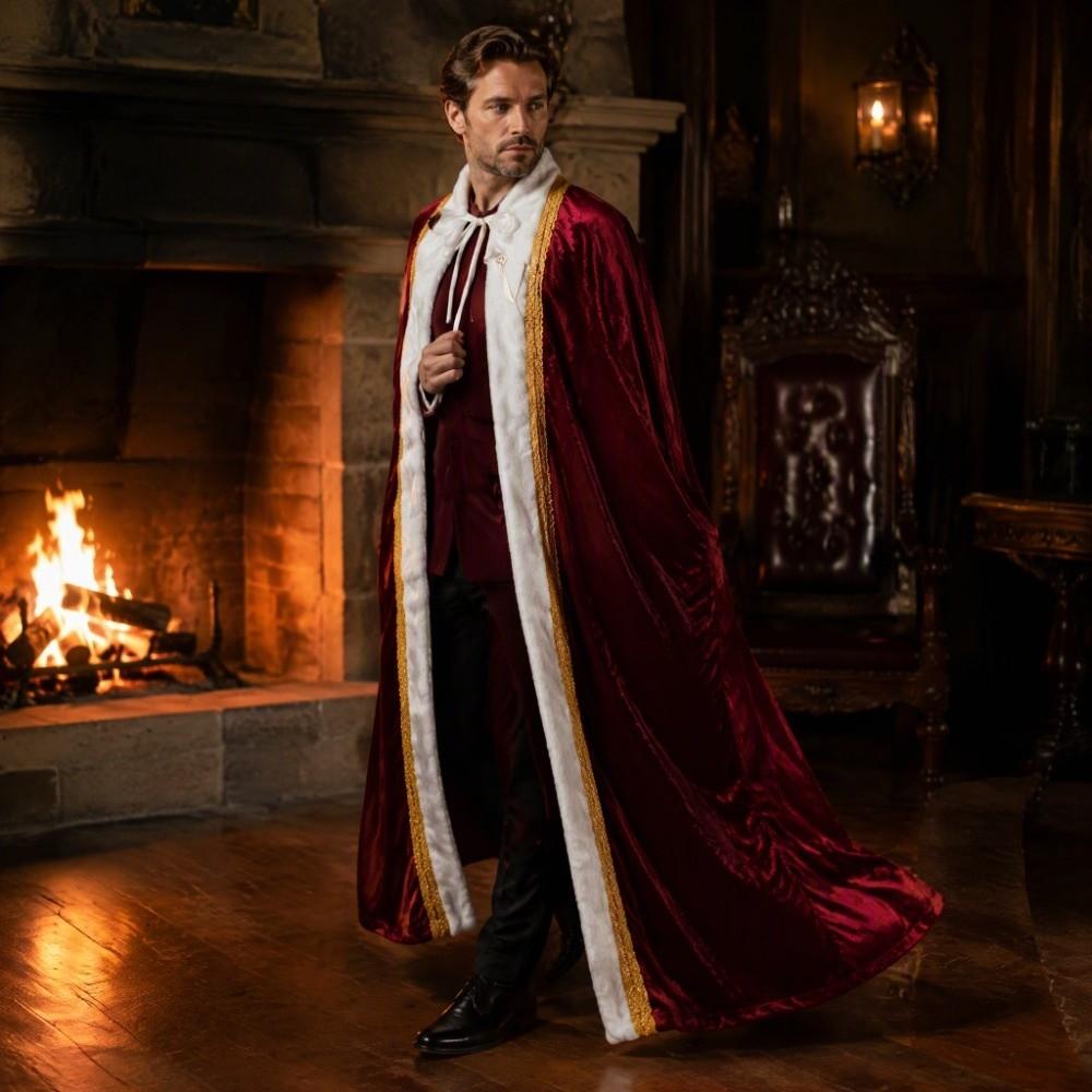 Burgundy Velvet Cloak Wine Red Cosplay Cloak Prince King Cape  Theme Party