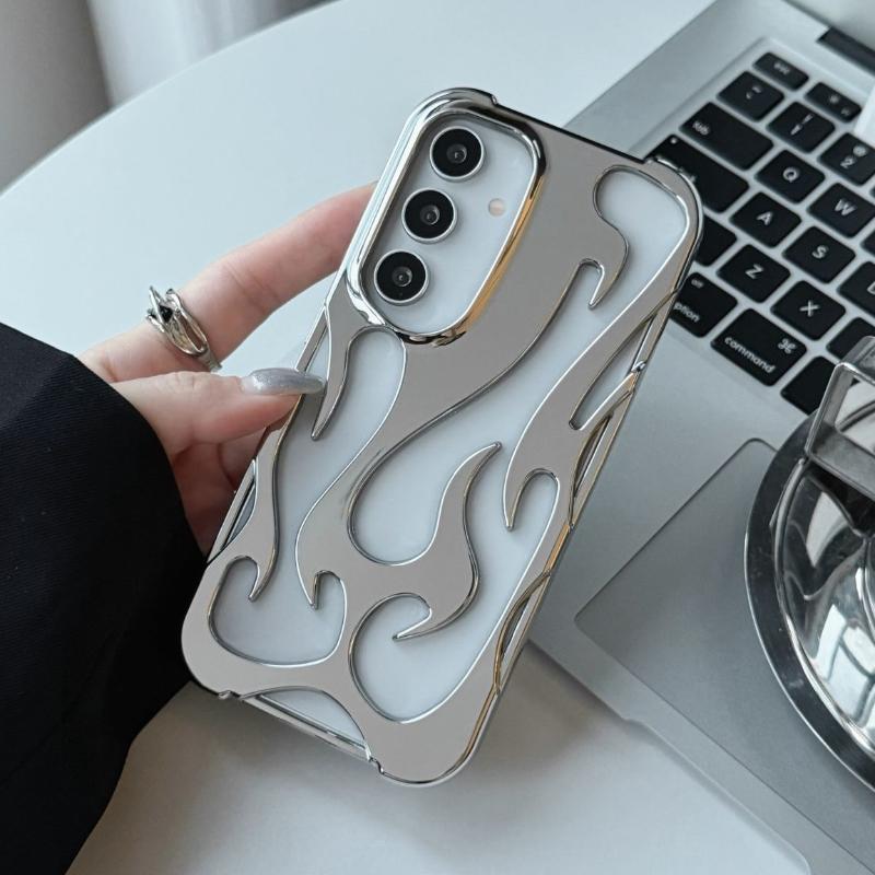 3D Flame Pattern Hollow Case For Samsung Galaxy S25 S24 Plus S23 S22 Ultra A55 A54 A15 A16 A26 A36 A56 5G Heat Dissipation Cover