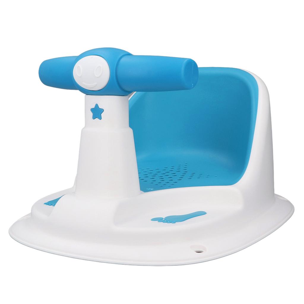 Infant Bath Seat with Backrest Strong Suction Cup Ergonomic Anti Slip Baby Shower Chair Blue White