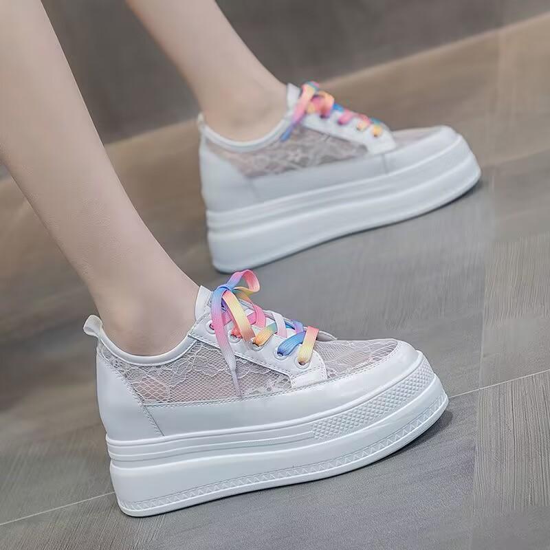 Fashion Shoes Cswo01 Women's Summer Woman Platform Sneakers Wedge Shoes 8Cm Height Increasing Lace Breathable Casual Shoes Canvas Shoes Cm