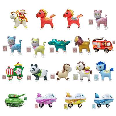4D Design Walking Balloon Cartoon Animal Aluminum Foil Foil Balloon Large Size Rope Pulley Standing Balloon Birthday Party