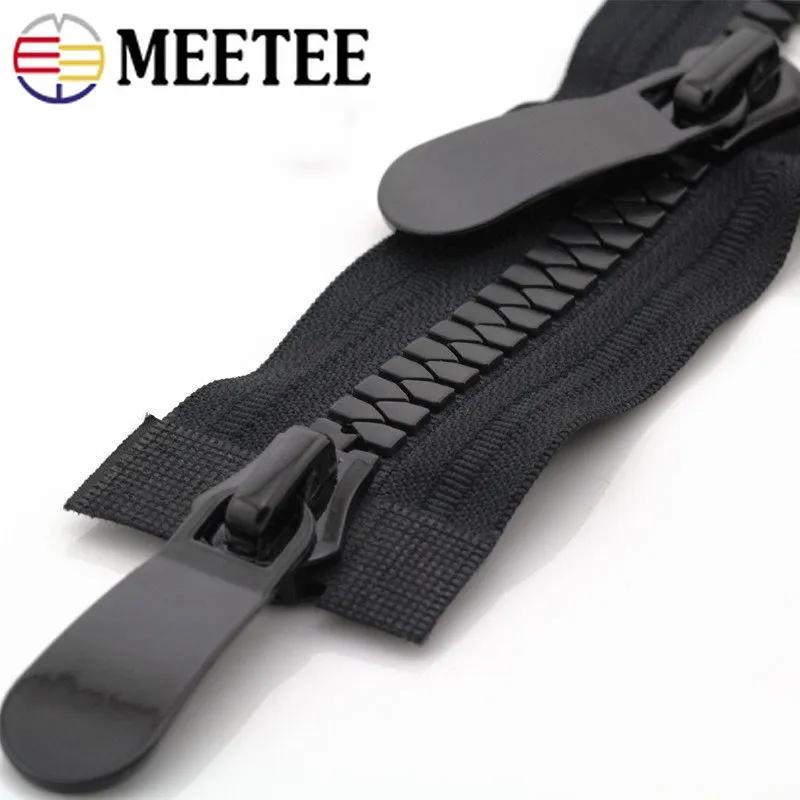 Meetee 8# 15# 70-150cm Open-End Resin Zippers Single Auto Lock Long Zips for Down Jacket Bags Tent Garment Sewing Accessories