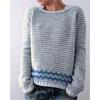 Women's Loose Pullover Knit Sweater Long Sleeve Round Neck Color Blocking Sweater