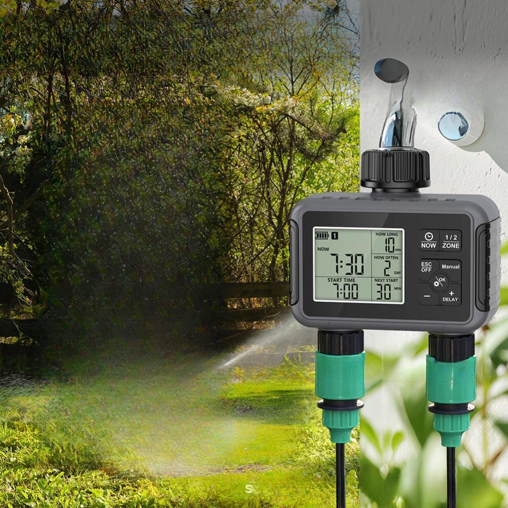 For Outdoor Irrigation Black Water Timer Irrigation Unit Rain Delay Up To 15 Days Operates Two Independent Zones