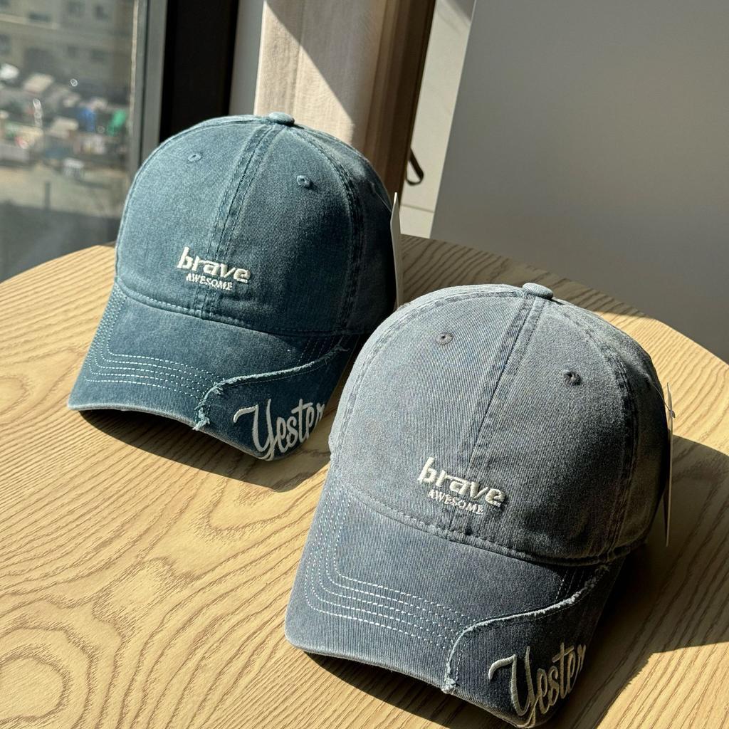 New fashion side-letter vintage distressed soft-top baseball cap for women, spring and summer sun protection hat, duckbill cap for men