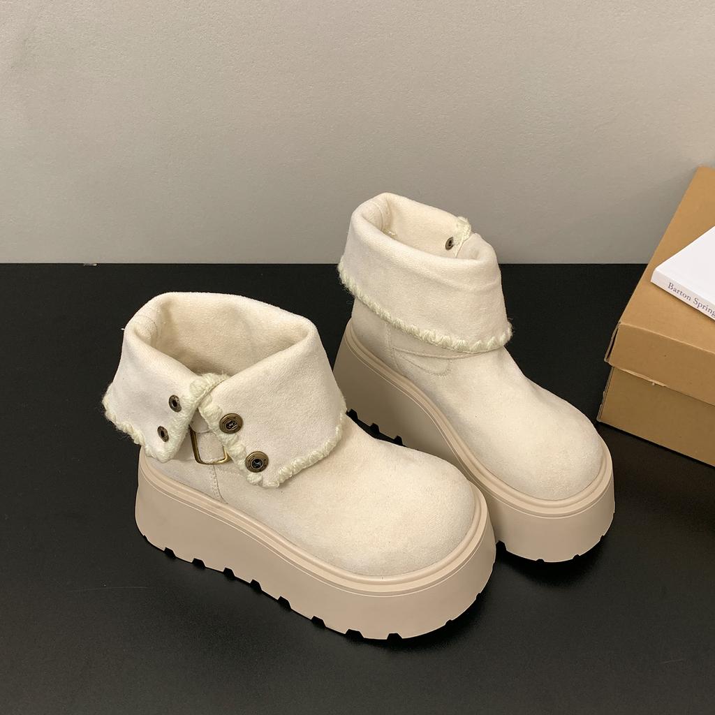 Winter Fashion Chunky Women Ankle Boots Height Increase Women's Short Plush Shoes Female Belt Buckle Platform Short Booties