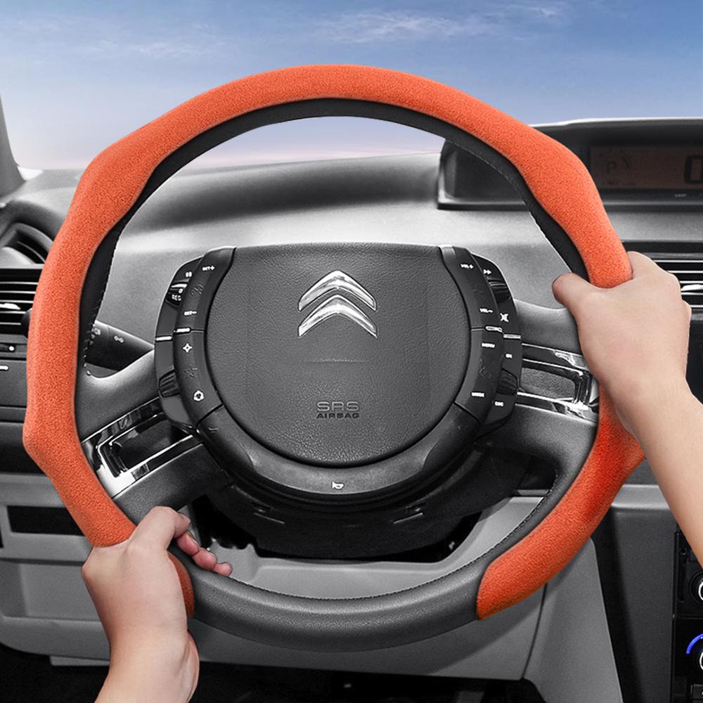 Suitable for Citroen Premium Suede Snap-On Steering Wheel Cover, Non-Slip and Durable, for C3 C4 X Berlingo C5 Aircross Jumper Spacetourer Ami X, Ava