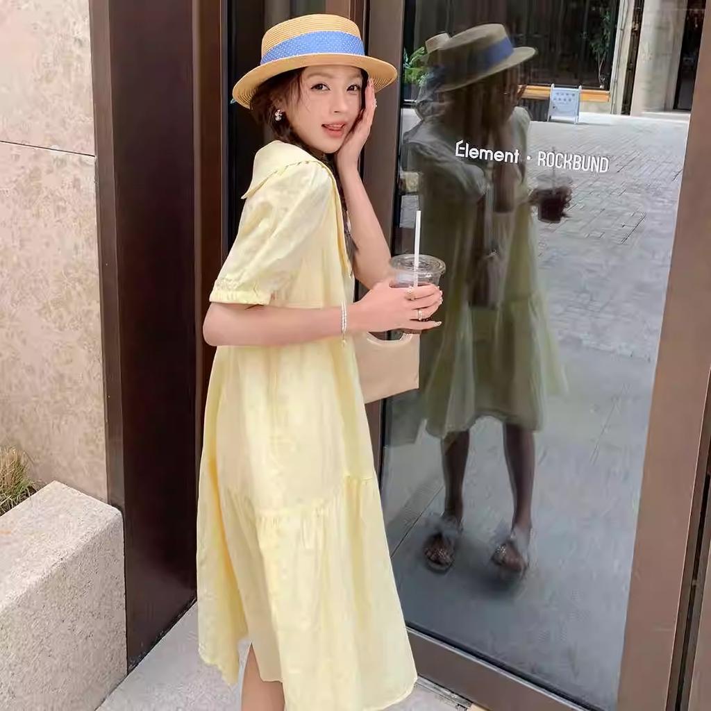Sweet and gentle wind retro yellow dress female doll collar small fresh coffee break French temperament first love long dress