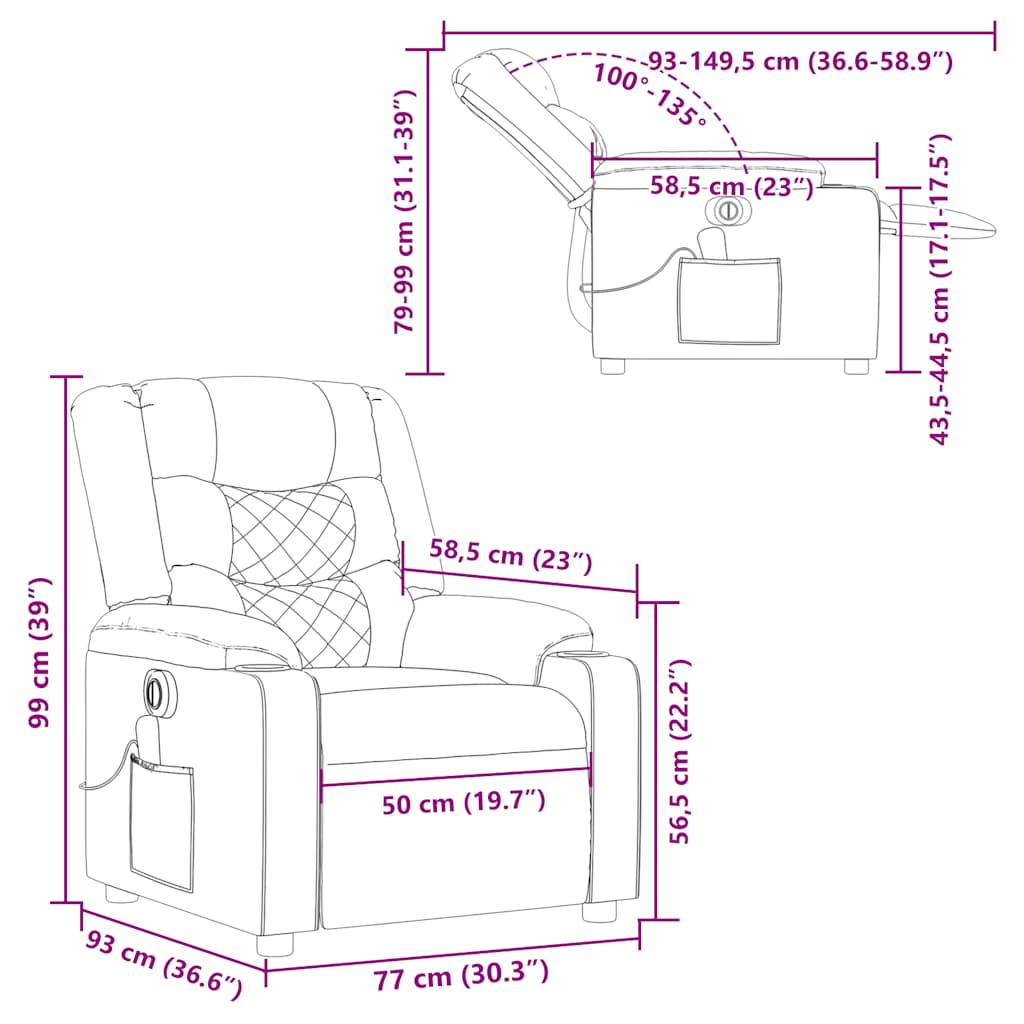 Electric Massage Recliner Cloud Grey Fabric