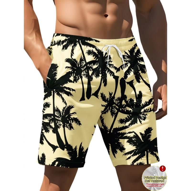 Men's Shorts Black and White Coconut Tree Print Suitable for Vacation