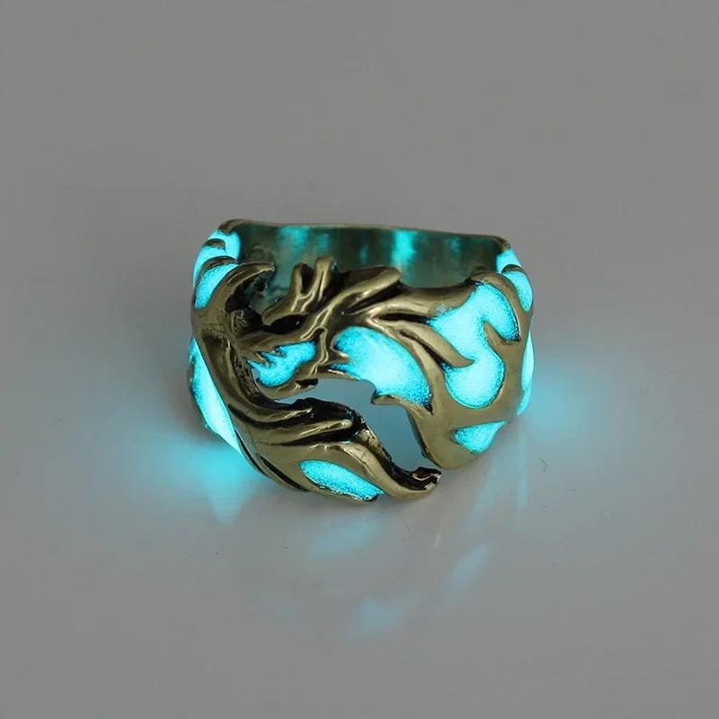 Punk Fashion Personality Luminous Dragon Rings Gothic Adjustable Men Rings Unique Boys Jewellery Vintage Halloween Wholesale