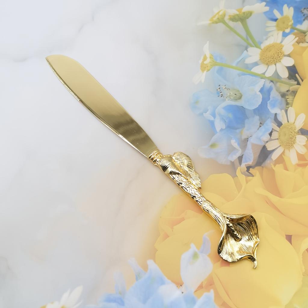 2 Stück Goldenes Hufeisen Lotus Design Hochzeitstortenmesser Set, Europäisches Geburtstagsfestival Kuchen Pizza Schneidemesser Schaufel Set, Mit exquisitem Griff