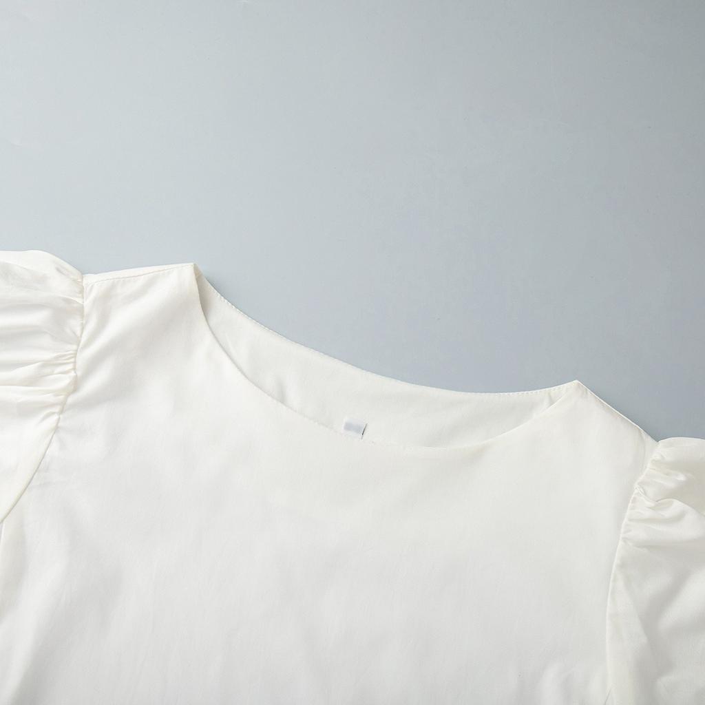Robe à col rond et manches bouffantes 100% coton pour femme, Robe décontractée ample unie pour le printemps et l'été, Style européen américain