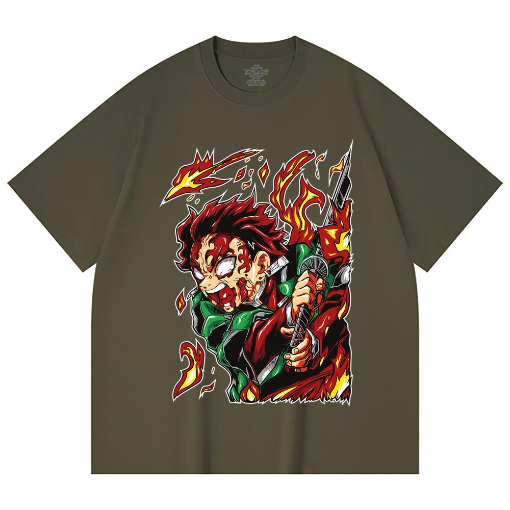 230 Gsm 100% Cotton Demon Slayer V101 Tanjiro Print Unisex Heavy Cotton T Shirt