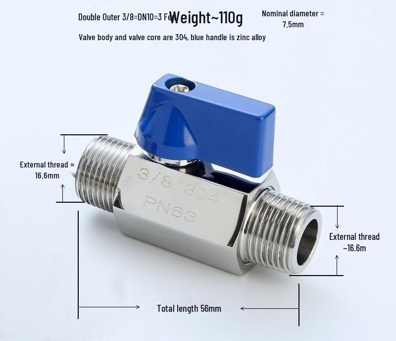 304 Stainless Steel Mini Manual Ball Valve with Male & Double Female Threads