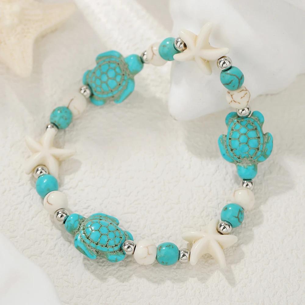 Fashion Retro Bohemian Handwoven Knotted Bracelet Women's Ins Sea Series Natural Shell Starfish Bracelet Accessories Woman
