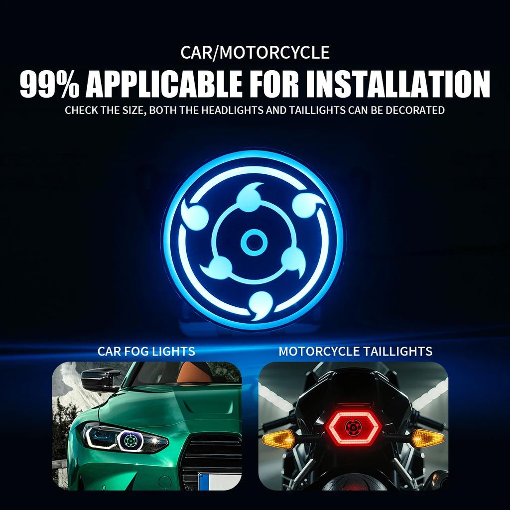 1x Motorcycle LED Anime Cool Rotating Wheel Eyes Decorative Rear Tail Light RGB Angel Eye Aperture Automobile Fog Lamp JDM