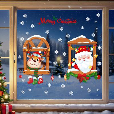 Santa Claus Electrostatic Window Lattice Scene Arrangement, Glass Door Stickers, Reindeer Showcase, Festive Atmosphere