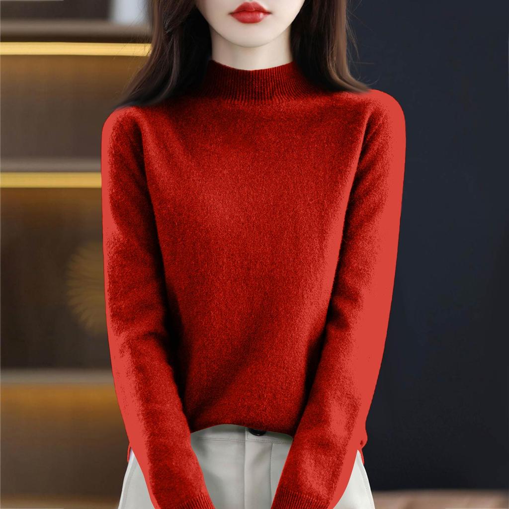Women's Knit Turtleneck Long-Sleeve Top Casual Comfortable Long-Sleeve Blouse