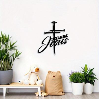 TEAM JESUS Cross Metal Wall Art Religious Iron Plaque Heavy Duty Indoor Outdoor Decor