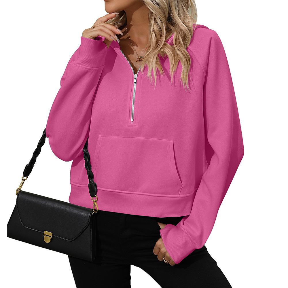 Women's Semi-zipper Pullover Hooded Sweatshirt Loose and Fashionable Fleece Sweatshirt