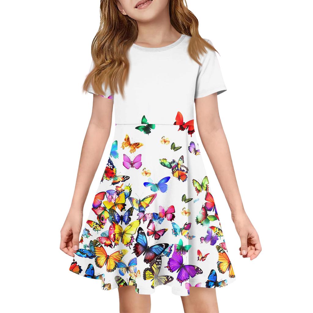 Girl Summer Dress Color & Print Short Sleeve Dress With Pocket Casual Dress Shorts Sleeve Party Dress Easter Day