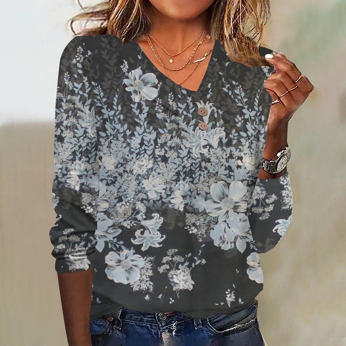 

2023 Осень Новая мода Женский повседневный топ больших размеров с рукавом 3/4 с принтом