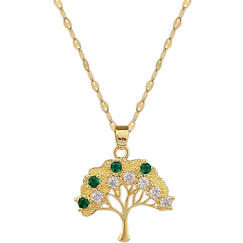 Color Tree Of Life Light Luxury Temperament Gorgeous Full Diamond Necklace Female Versatile Clavicle Chain Titanium Steel Chain