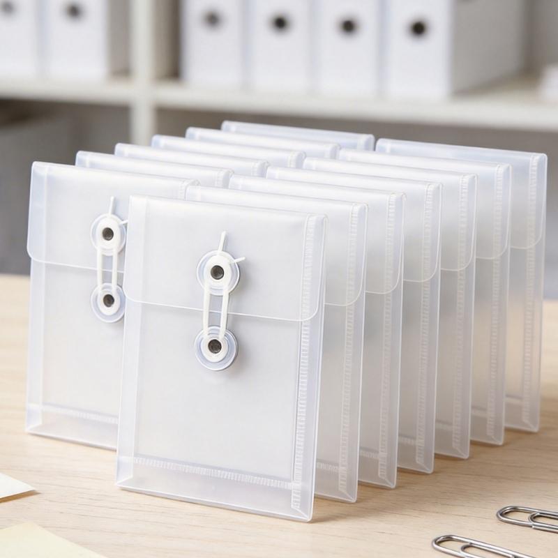 10Pcs Small File Storage Bag Waterproof Clear Plastic Document Pouches with String Closure For Receipt Document Paper
