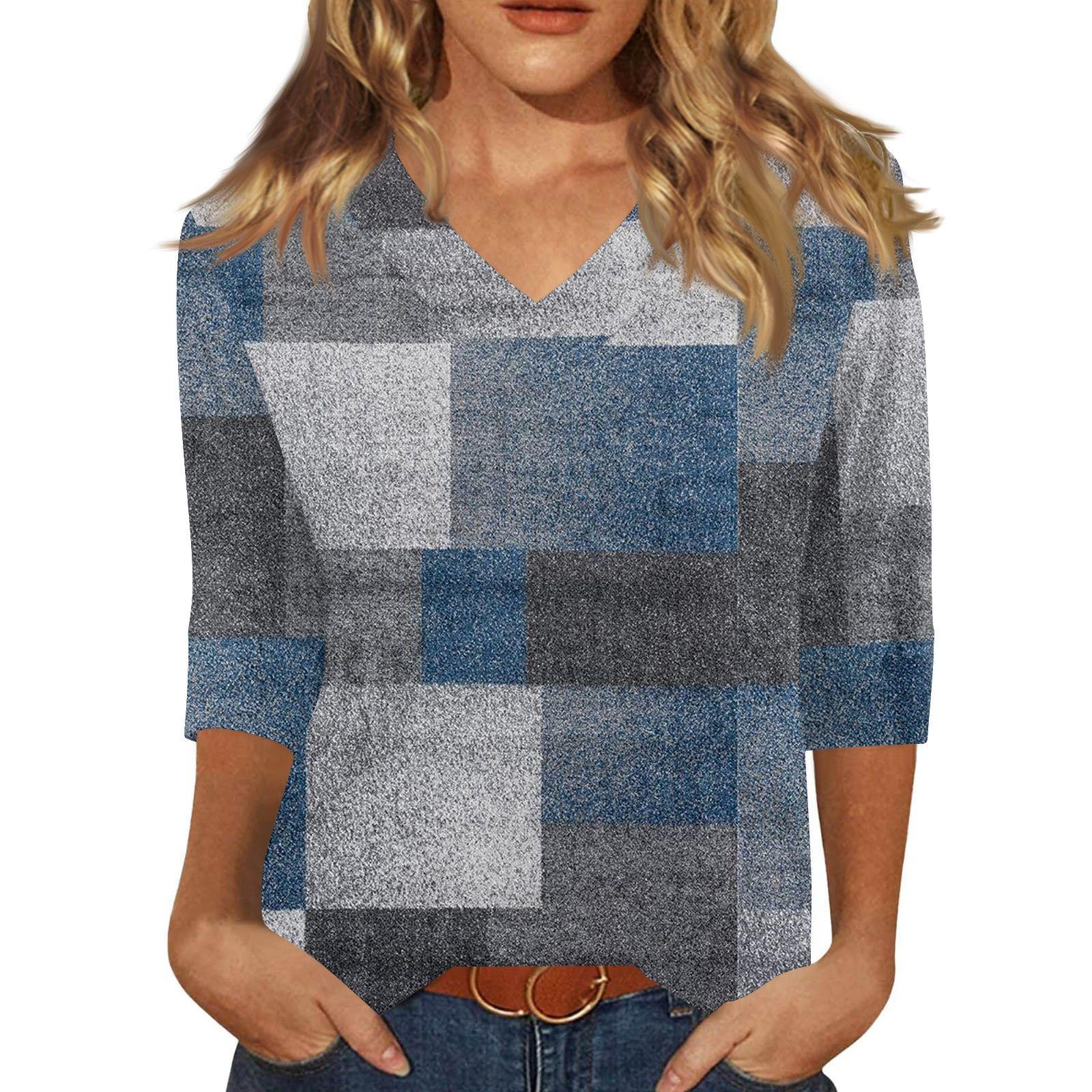 

Жіноча модна повсякденна футболка з V-подібним вирізом і 3/4 рукавами M