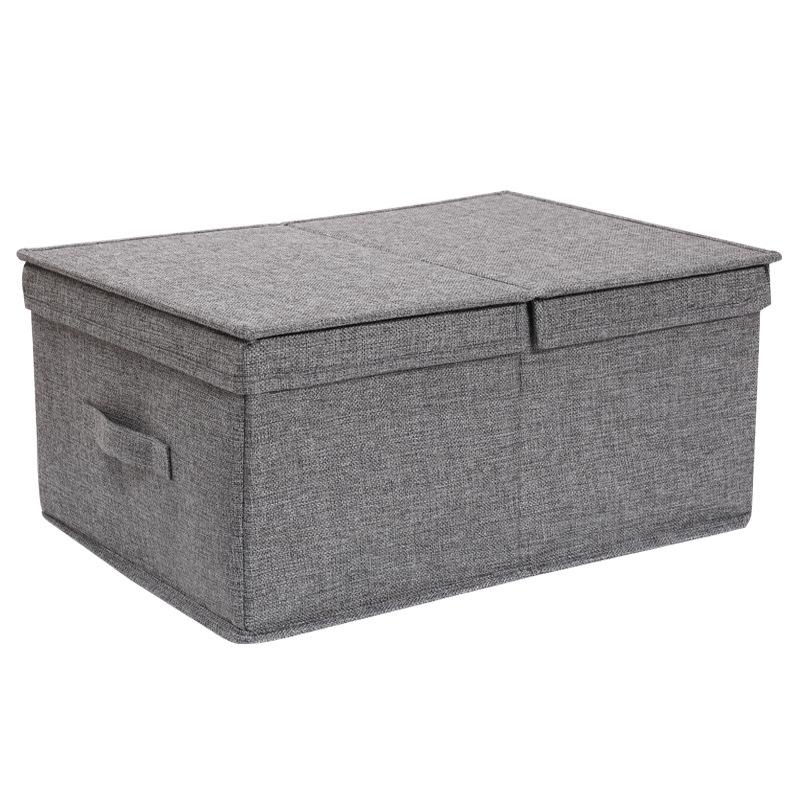 Large Cotton-Linen Foldable Storage Box with Lid for Desktop or Wardrobe Organization