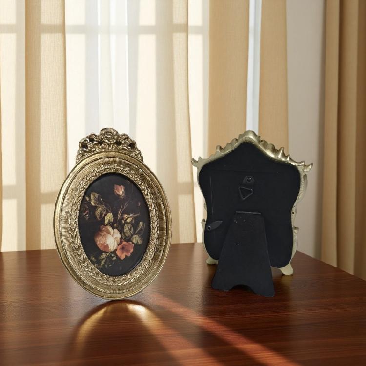 Antique Ornate Photo Frame with Florals Relief Retro Picture Frame Wall and Tabletop Display for Home Decors Art Gallery