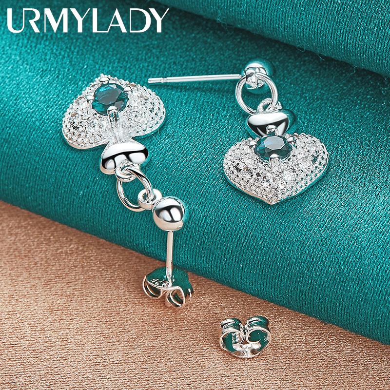 925 Sterling Silver Heart Zircon Stud Earrings For Women Charm Jewelry