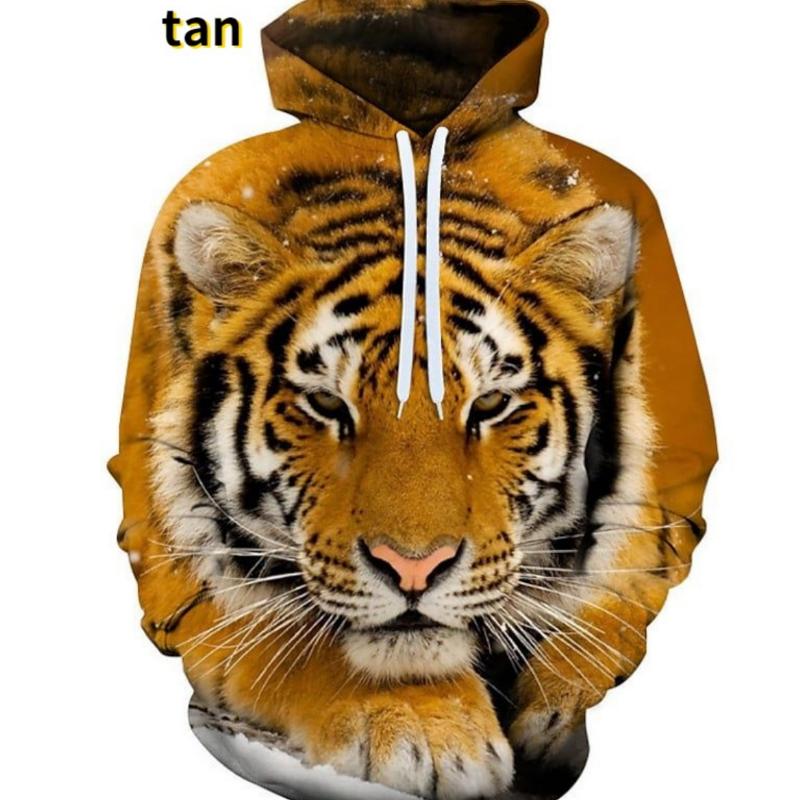 

Мужская мода Животный 3D узор Принт тигра льва Худи Мужская мода Повседневный Осень Зима Пуловер с длинным рукавом S