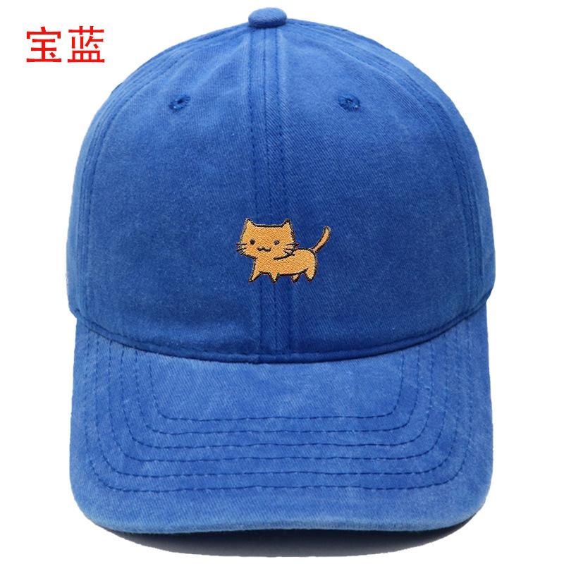 New cartoon cute cat embroidery washed retro baseball cap men's and women's casual outdoor sunshade cap