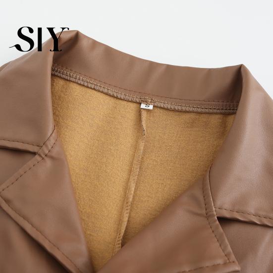 Button Breast Men Jacket Turn-down Collar Smooth Solid Color Faux Leather Windproof Streetwear Slim Fit Long Sleeve Trench Coat Fall