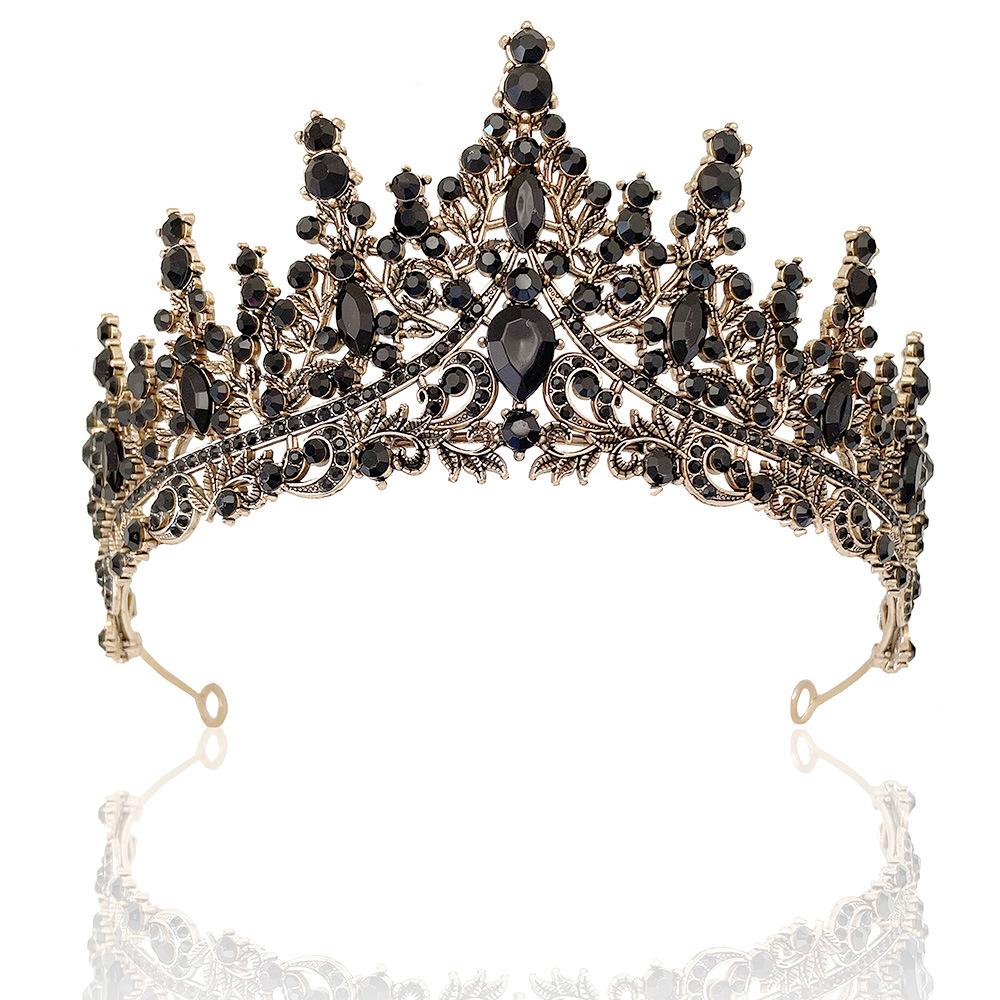 Baroque Retro Black Rhinestone Crown Bridal Tiara Wedding Dress Birthday Crown New Style