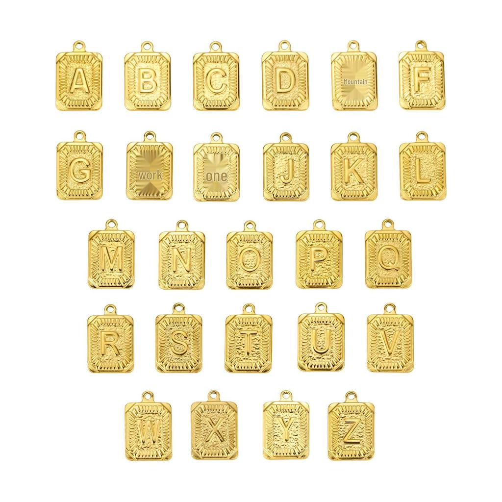 18K Gold Square Stainless Steel Letter Pendant Men's Necklace with Titanium Steel Uppercase Alphabet.