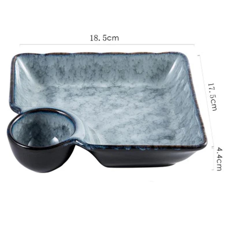 Japanese Dumpling Plate with Vinegar Plate Ceramic Tableware Simple Creative Home Divided Sushi Loaded Shrimp Fries Square Plate
