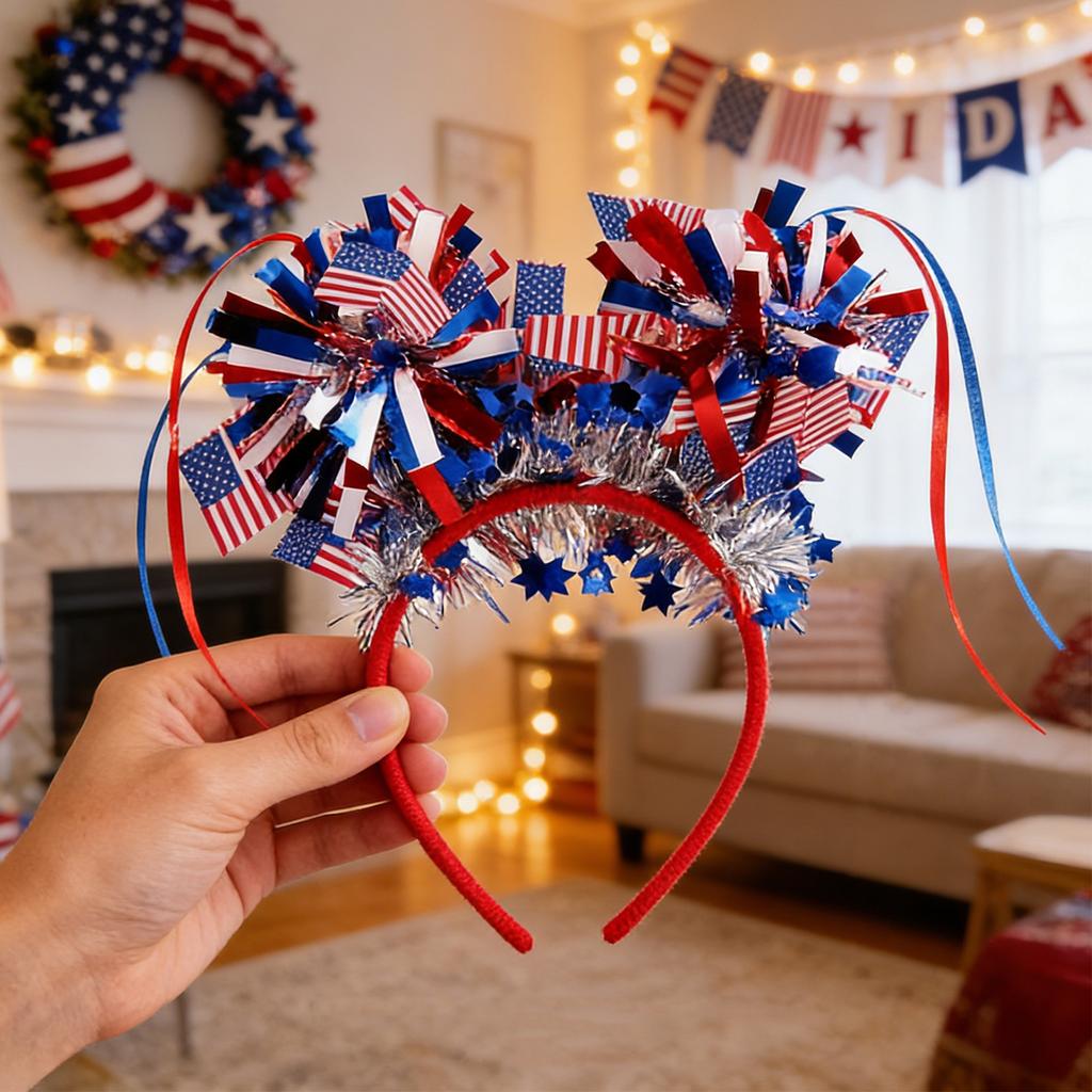 Patriotic Headbands With Stars Balloons, Red Blue, 4th Of Party Accessories, Independence Day Memorial Day Supplies