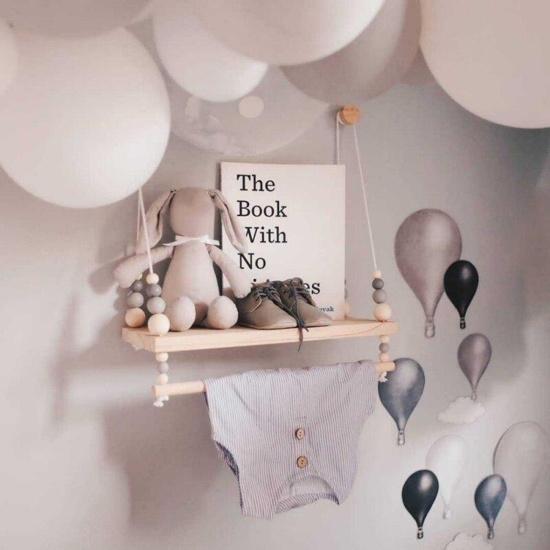 Nordic Style Wooden Beads Wall Hanging Shelf Swing Rope Floating Shelves Display Storage Rack Decor For Home, Office, Cafe