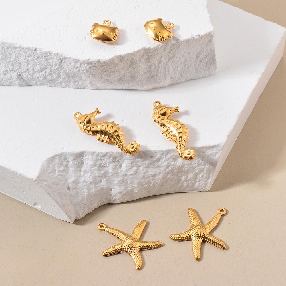 Wholesale 20pcs/lot Starfish Shell Strawberry Elephant Hollow Charms Pendant Stainless Steel DIY Jewelry Making Crafts