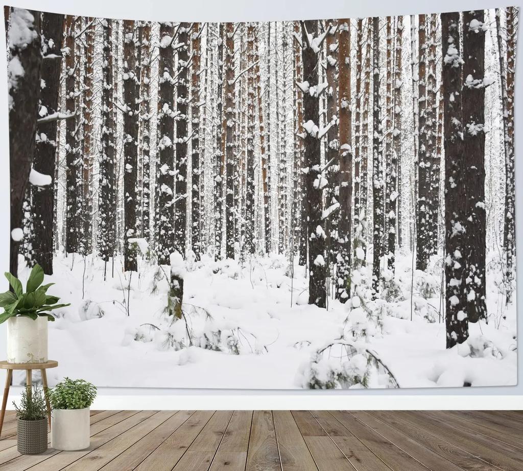 Winter Wandteppich Wald Verschneiter Kiefernbaum Wandteppich Sonnenaufgang Naturlandschaft Wandteppich Wandbehang Dekor für Schlafzimmer Wohnzimmer Studentenwohnheim